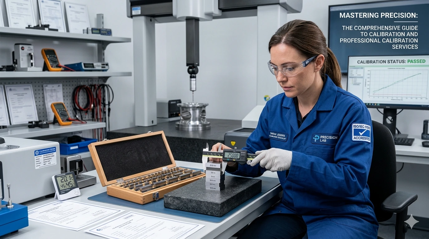 Industrial technician performing precision instrument calibration in a certified SR Unique Solutions laboratory.