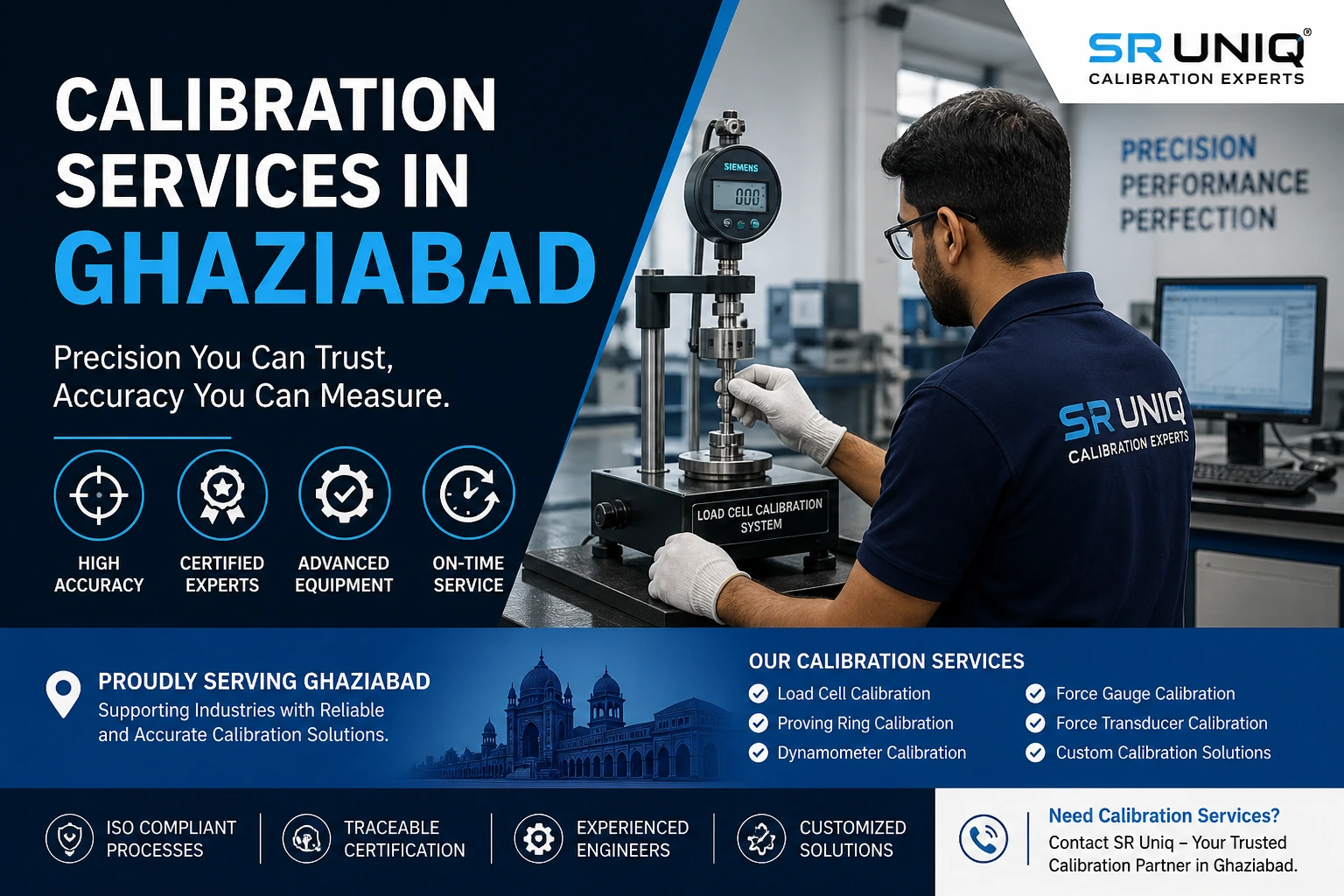 Calibration services in Ghaziabad by SR Uniq with engineer performing load cell calibration