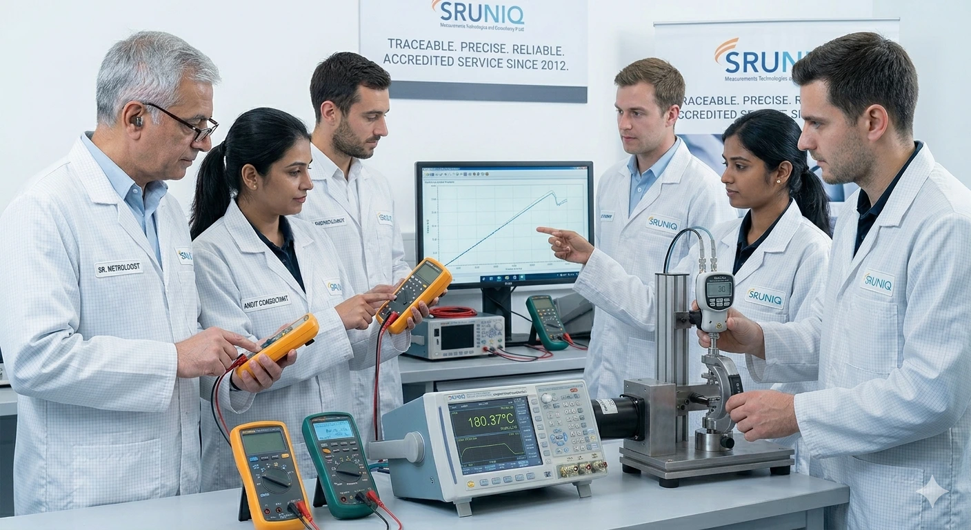 SRUNIQ Measurements team of expert metrologists and consultants working in a high-tech calibration laboratory
